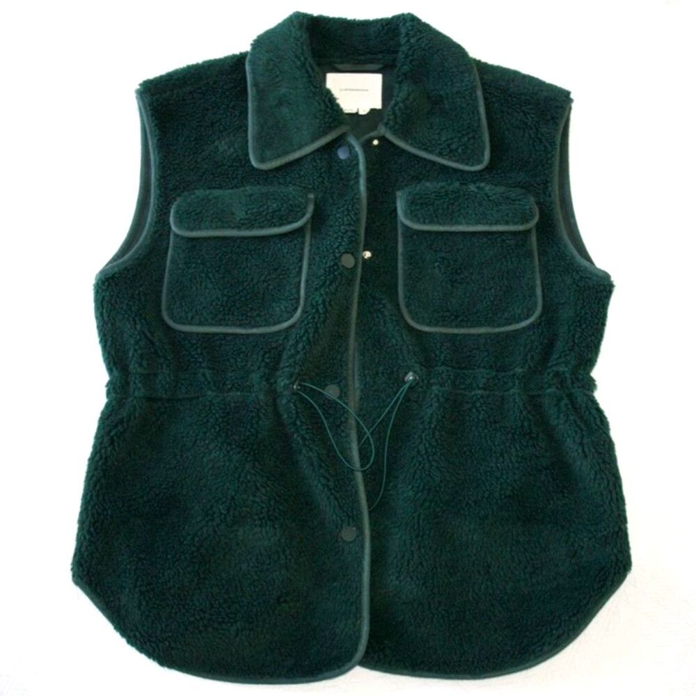 Anthropologie Cozy Cinched Faux Shearling Vest Green MEDIUM